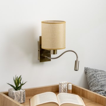 Brilagi - LED Flexibel vägglampa NUBILA 1xE27/25W/230V + LED/3W mässing/ljusbrun