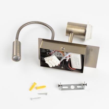 Brilagi - LED flexibel vägglampa NUBILA 1xE27/25W/230V + LED/3W mässing/ljusgrå
