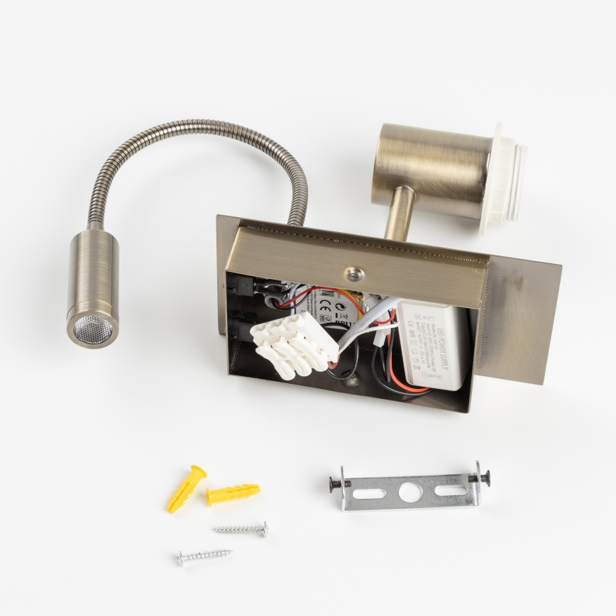 Brilagi - LED flexibel vägglampa NUBILA 1xE27/25W/230V + LED/3W mässing/ljusgrå