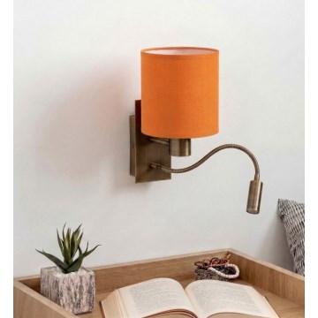 Brilagi - LED-flexibel vägglampa NUBILA 1xE27/25W/230V + LED/3W mässing/orange