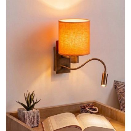 Brilagi - LED-flexibel vägglampa NUBILA 1xE27/25W/230V + LED/3W mässing/orange