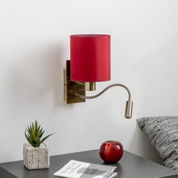 Brilagi - LED Flexibel vägglampa NUBILA 1xE27/25W/230V+LED/3W mässing/pompejansk röd