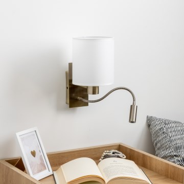 Brilagi - LED Flexibel vägglampa NUBILA 1xE27/25W/230V + LED/3W mässing/vit