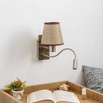 Brilagi - LED Flexibel vägglampa NUBILA 1xE27/25W/230V + LED/3W matt krom/brun