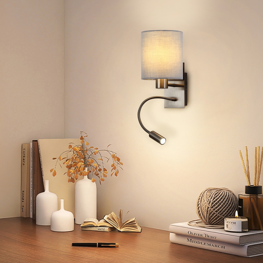 Brilagi - LED Flexibel vägglampa NUBILA 1xE27/25W/230V + LED/3W matt krom/grå