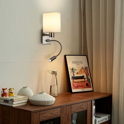 Brilagi - LED Flexibel vägglampa NUBILA 1xE27/25W/230V + LED/3W matt krom/grädde