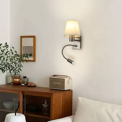 Brilagi - LED Flexibel vägglampa NUBILA 1xE27/25W/230V + LED/3W matt krom/grädde