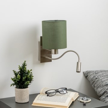 Brilagi - LED Flexibel vägglampa NUBILA 1xE27/25W/230V + LED/3W matt krom/grön