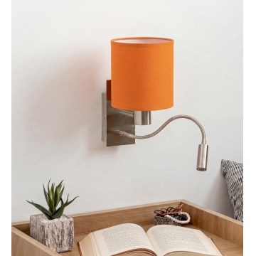 Brilagi - LED flexibel vägglampa NUBILA 1xE27/25W/230V + LED/3W matt krom/orange