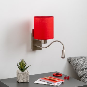 Brilagi - LED Flexibel vägglampa NUBILA 1xE27/25W/230V + LED/3W matt krom/röd