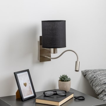 Brilagi - LED Flexibel vägglampa NUBILA 1xE27/25W/230V + LED/3W matt krom/svart