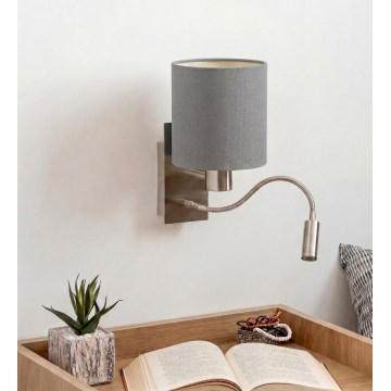 Brilagi - LED-flexibel vägglampa NUBILA 1xE27/25W/230V + LED/3W mattkrom/ljusgrå