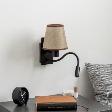 Brilagi - LED Flexibel vägglampa NUBILA 1xE27/25W/230V + LED/3W svart/brun