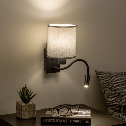 Brilagi - LED Flexibel vägglampa NUBILA 1xE27/25W/230V + LED/3W svart/grå