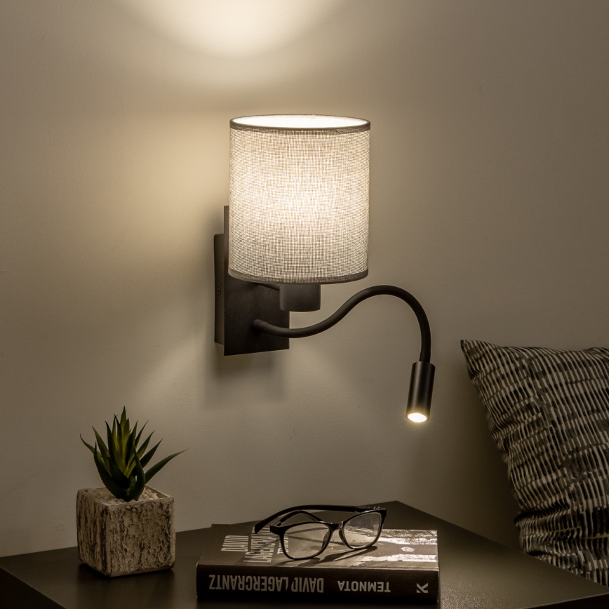 Brilagi - LED Flexibel vägglampa NUBILA 1xE27/25W/230V + LED/3W svart/grå