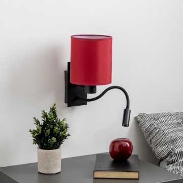 Brilagi - LED Flexibel vägglampa NUBILA 1xE27/25W/230V + LED/3W svart/pompejansk röd