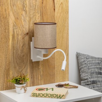 Brilagi - LED Flexibel vägglampa NUBILA 1xE27/25W/230V + LED/3W vit/brun