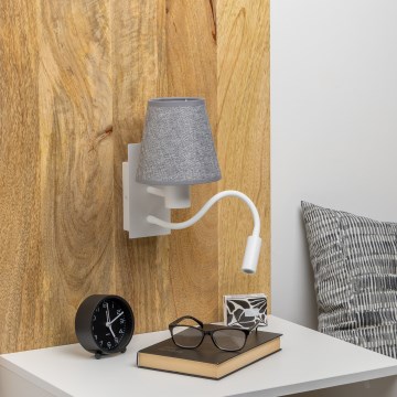 Brilagi - LED Flexibel vägglampa NUBILA 1xE27/25W/230V + LED/3W vit/grå