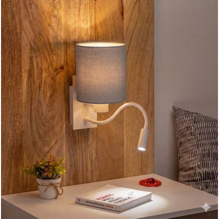 Brilagi - Flexibel LED-vägglampa NUBILA 1xE27/25W/230V + LED/3W vit/ljusgrå