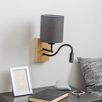 Brilagi - LED Flexibel vägglampa NUBILA WOOD 1xE27/25W/230V + LED/3W ek/antracit