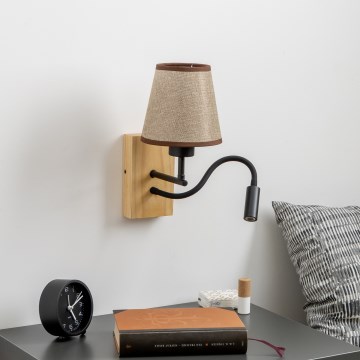 Brilagi - LED Flexibel vägglampa NUBILA WOOD 1xE27/25W/230V + LED/3W ek/brun