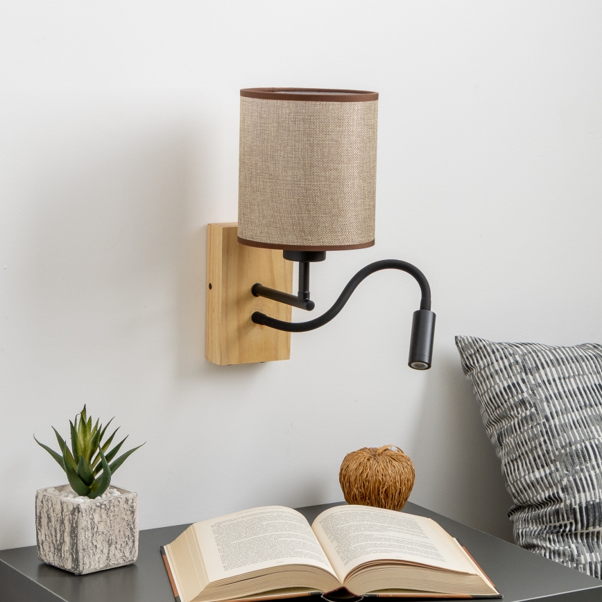 Brilagi - LED Flexibel vägglampa NUBILA WOOD 1xE27/25W/230V + LED/3W ek/brun