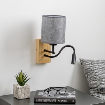Brilagi - LED Flexibel vägglampa NUBILA WOOD 1xE27/25W/230V + LED/3W ek/grå