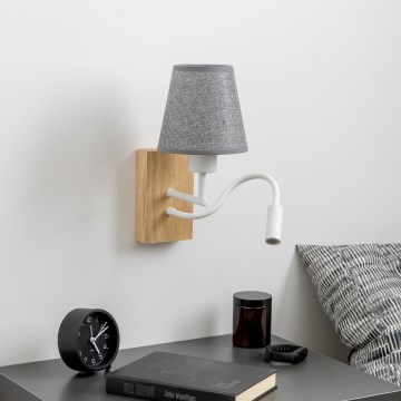 Brilagi - LED Flexibel vägglampa NUBILA WOOD 1xE27/25W/230V + LED/3W ek/grå