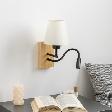 Brilagi - LED Flexibel vägglampa NUBILA WOOD 1xE27/25W/230V + LED/3W ek/grädde