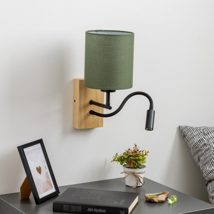 Brilagi - LED Flexibel vägglampa NUBILA WOOD 1xE27/25W/230V + LED/3W ek/grön