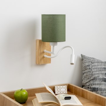 Brilagi - LED Flexibel vägglampa NUBILA WOOD 1xE27/25W/230V + LED/3W ek/grön