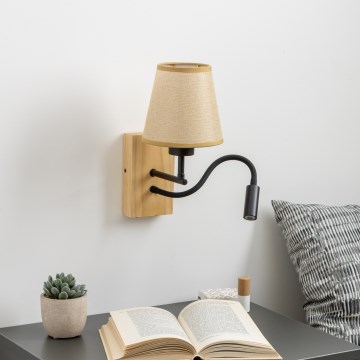 Brilagi - LED Flexibel vägglampa NUBILA WOOD 1xE27/25W/230V + LED/3W ek/ljusbrun