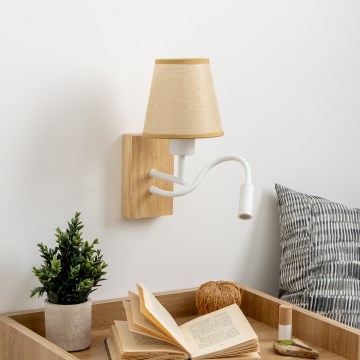 Brilagi - LED Flexibel vägglampa NUBILA WOOD 1xE27/25W/230V + LED/3W ek/ljusbrun