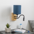Brilagi - LED Flexibel vägglampa NUBILA WOOD 1xE27/25W/230V + LED/3W ek/mörkblå