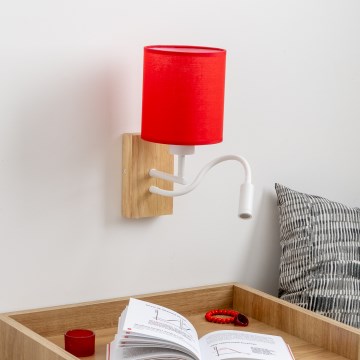 Brilagi - LED Flexibel vägglampa NUBILA WOOD 1xE27/25W/230V + LED/3W ek/röd