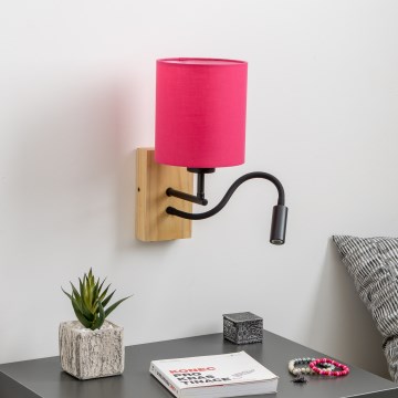 Brilagi - LED Flexibel vägglampa NUBILA WOOD 1xE27/25W/230V + LED/3W ek/rosa