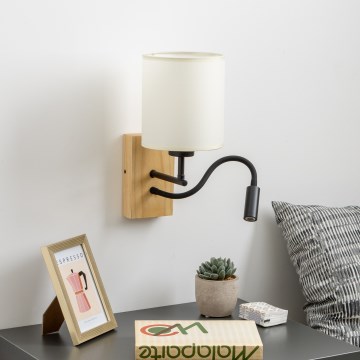 Brilagi - LED Flexibel vägglampa NUBILA WOOD 1xE27/25W/230V + LED/3W ek/svart/grädde