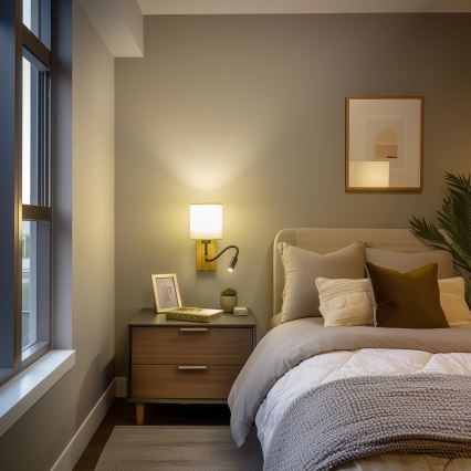 Brilagi - LED Flexibel vägglampa NUBILA WOOD 1xE27/25W/230V + LED/3W ek/svart/grädde