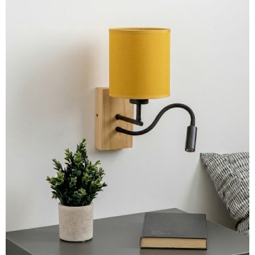 Brilagi - LED flexibel vägglampa NUBILA WOOD 1xE27/25W/230V + LED/3W ek/svart/gul