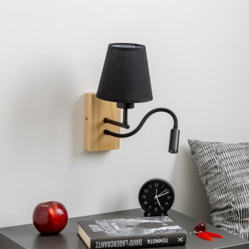 Brilagi - LED Flexibel vägglampa NUBILA WOOD 1xE27/25W/230V + LED/3W ek/svart