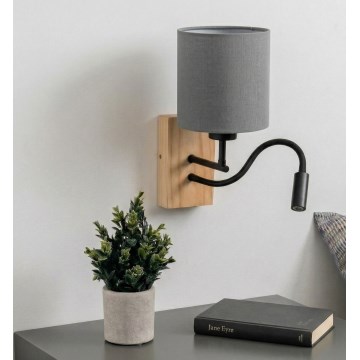 Brilagi - LED-flexibel vägglampa NUBILA WOOD 1xE27/25W/230V + LED/3W ek/svart/ljusgrå