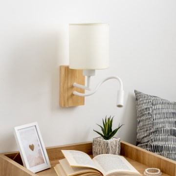 Brilagi - LED Flexibel vägglampa NUBILA WOOD 1xE27/25W/230V + LED/3W ek/vit/grädde