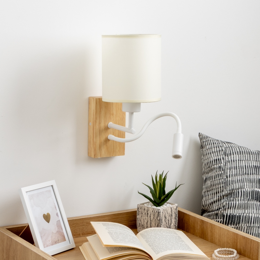 Brilagi - LED Flexibel vägglampa NUBILA WOOD 1xE27/25W/230V + LED/3W ek/vit/grädde