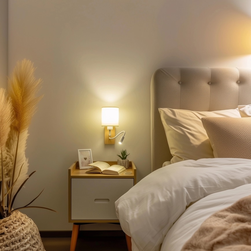 Brilagi - LED Flexibel vägglampa NUBILA WOOD 1xE27/25W/230V + LED/3W ek/vit/grädde