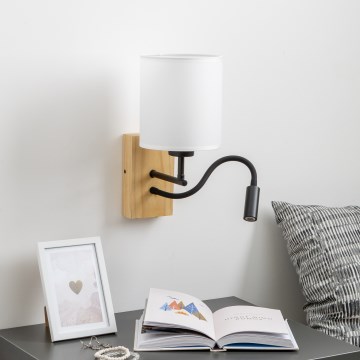 Brilagi - LED Flexibel vägglampa NUBILA WOOD 1xE27/25W/230V + LED/3W ek/vit