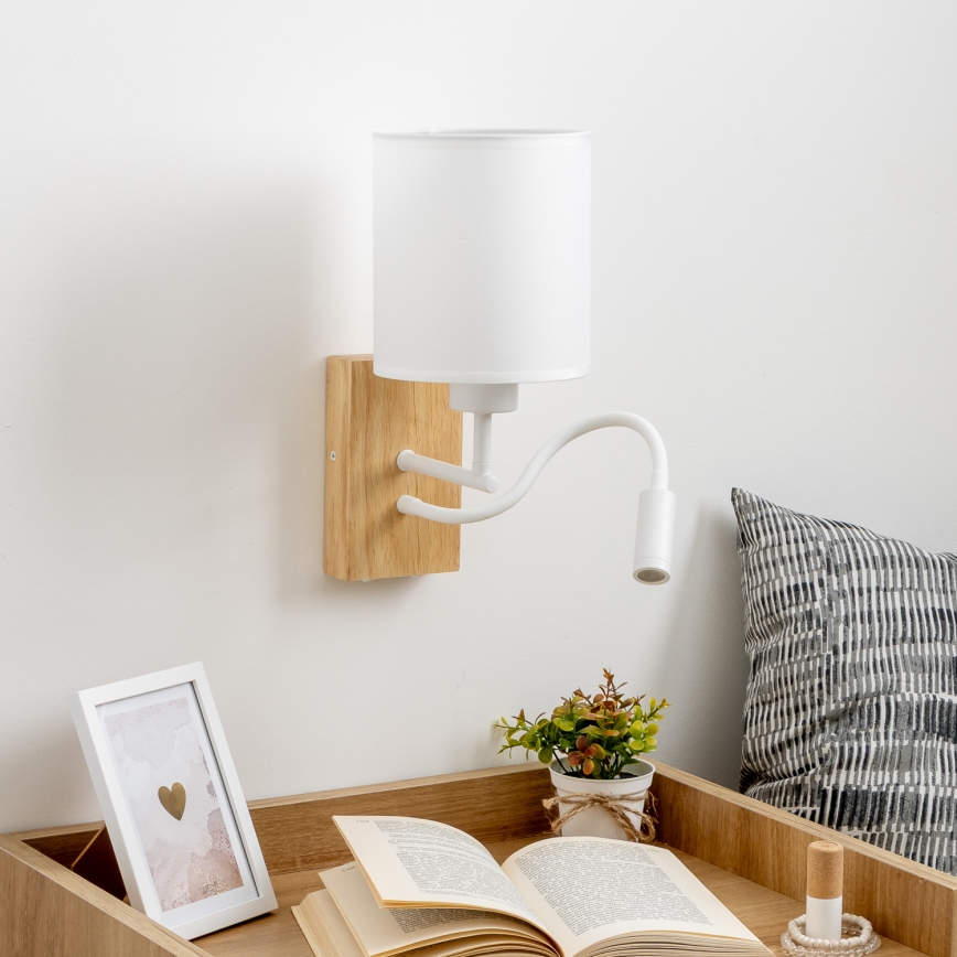 Brilagi - LED Flexibel vägglampa NUBILA WOOD 1xE27/25W/230V + LED/3W ek/vit