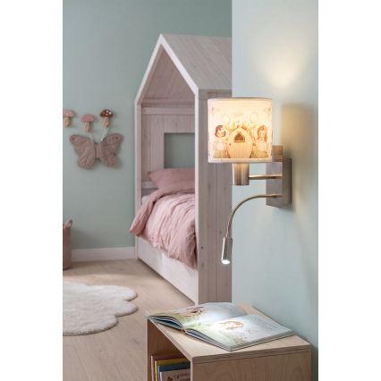 BRILAGI - LED flexibel vägglampa för barn BOBO 1xE27/25W/230V + LED/3W matt krom/vit/rosa/älvor