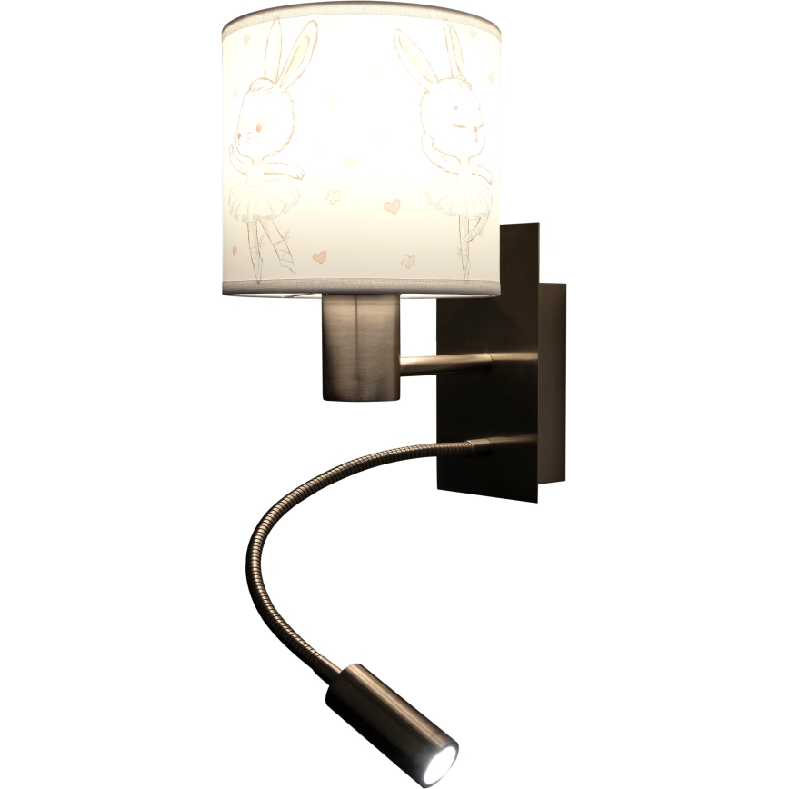 BRILAGI - LED flexibel barnvägglampa BOBO 1xE27/25W/230V + LED/3W matt krom/vit/med kaniner