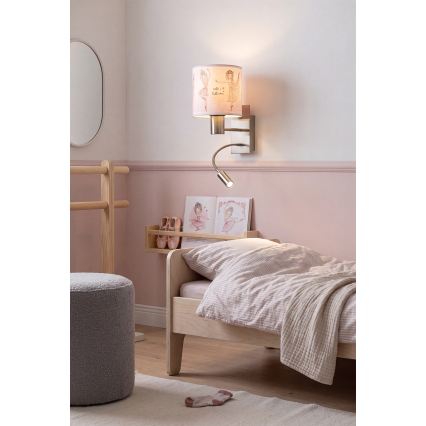 BRILAGI - LED flexibel vägglampa för barn BOBO 1xE27/25W/230V + LED/3W mattkrom/vit/rosa/balettmotiv