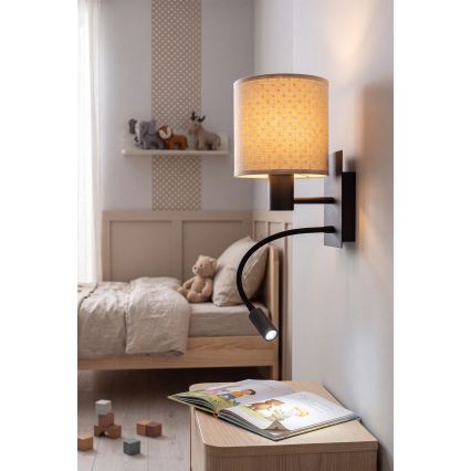BRILAGI - LED flexibel vägglampa BOBO 1xE27/25W/230V + LED/3W svart/beige/prickig